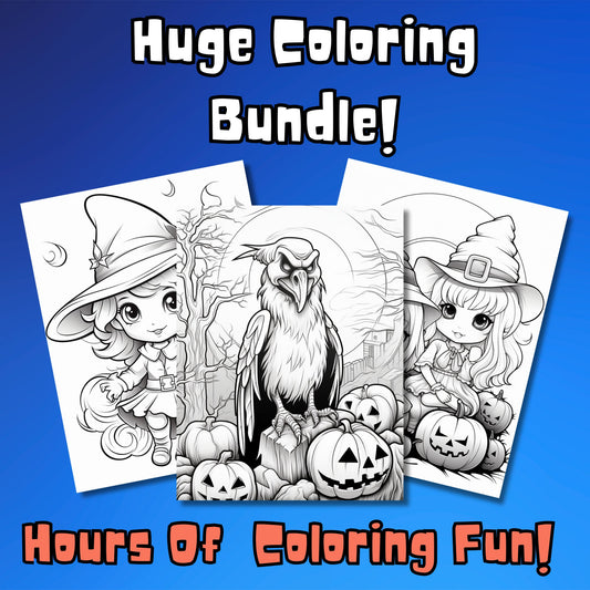 Huge 80+ Pages Halloween Bundle: High-Quality Adults & Kids Coloring Pages, Printable PDF - Pumpkins, Fairies, and More Halloween Themes