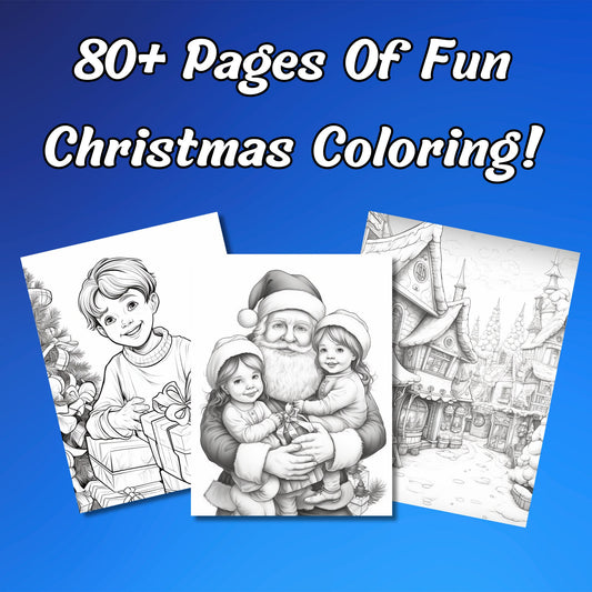 Huge 80+ Pages Christmas Grayscale Coloring Book for Kids and Adults, BONUS Cover, Festive Relaxation, Great Christmas Gift Instant Download