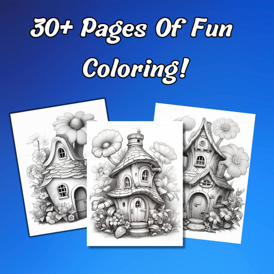 30+ Intricate Fairy House Pages for Adult Relaxation and Artistic Expression, Fantasy Coloring, Adult Coloring Book, Coloring Pages
