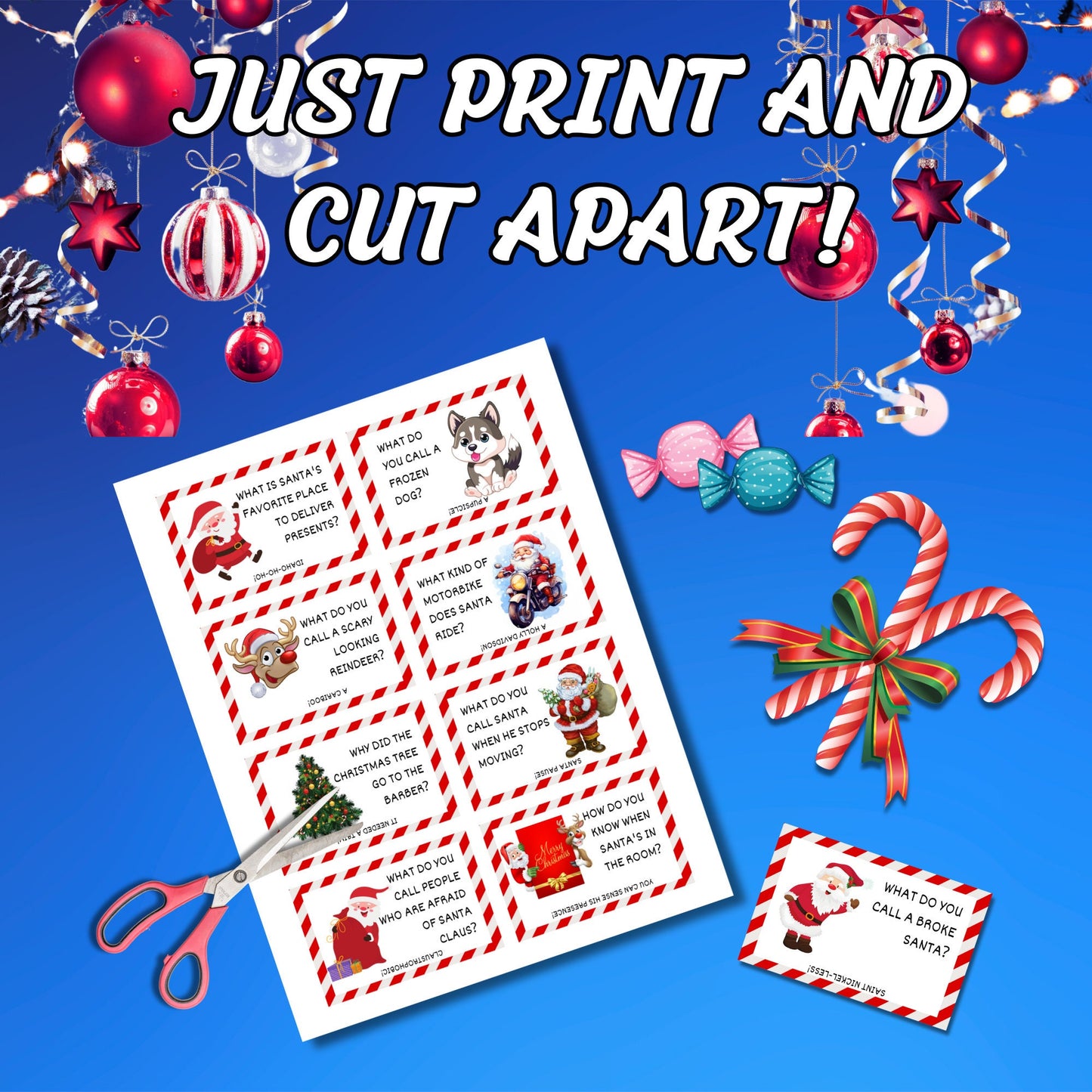 40 Printable Christmas Joke Cards for Kids - Perfect for Advent Calendars and Lunchboxes - Fun & Festive Digital Download