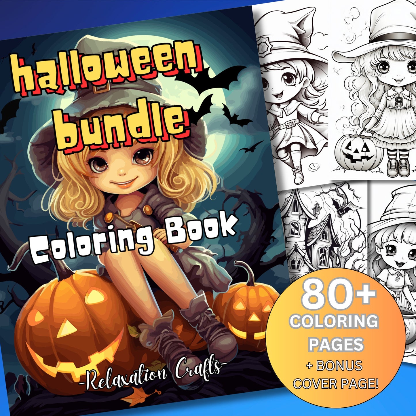 Huge 80+ Pages Halloween Bundle: High-Quality Adults & Kids Coloring Pages, Printable PDF - Pumpkins, Fairies, and More Halloween Themes