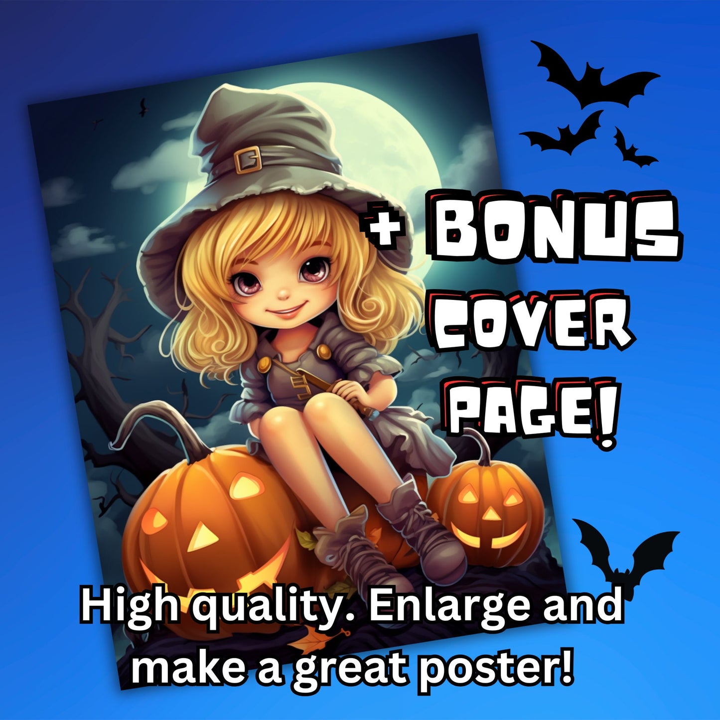 Huge 80+ Pages Halloween Bundle: High-Quality Adults & Kids Coloring Pages, Printable PDF - Pumpkins, Fairies, and More Halloween Themes