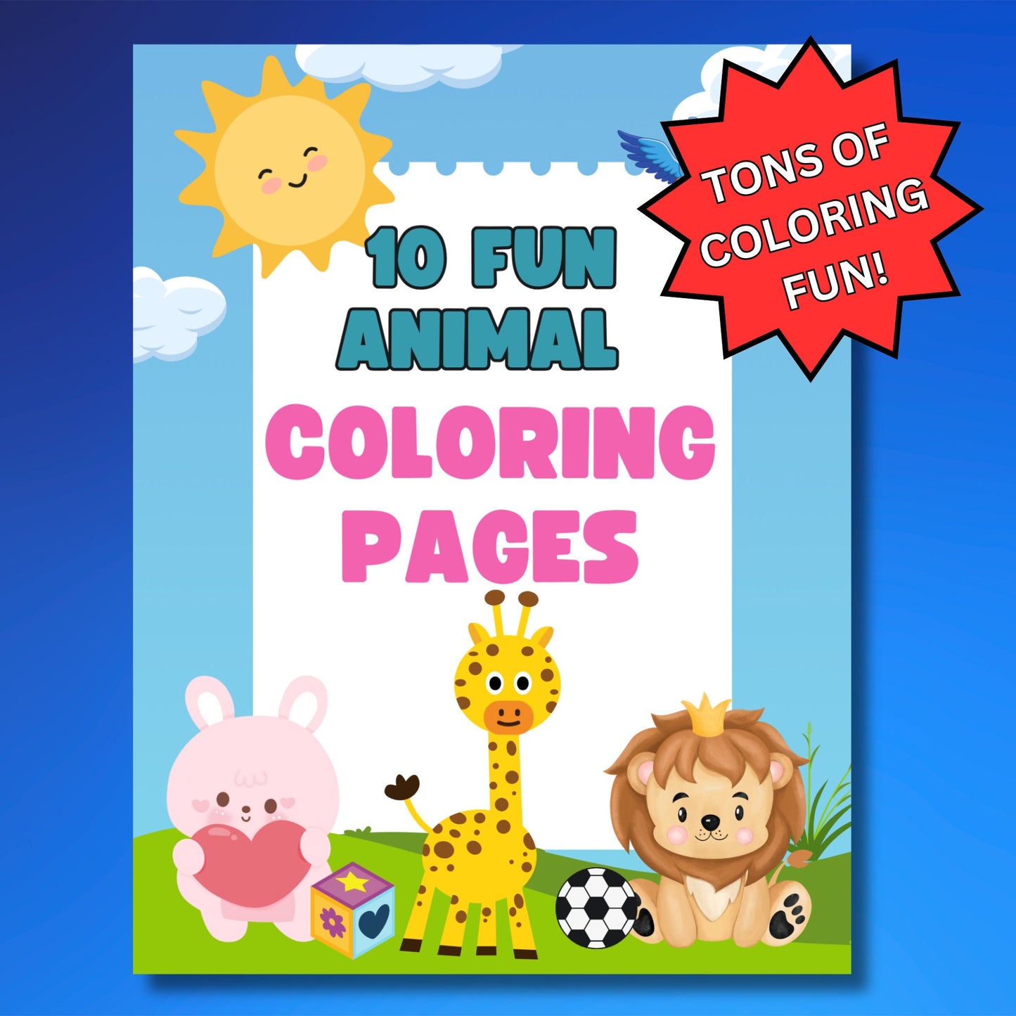 Digital 10-Page Cute Animal Coloring Book for Kids, Fun and Educational Gift for Children, Perfect Gift for Little Artists