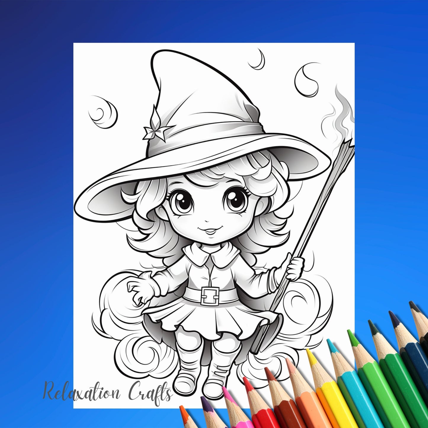 Cute Witches Halloween Coloring Book for Children Aged 4--8, 20 High-Quality Pages, Teach Coloring Skills, Digital Download