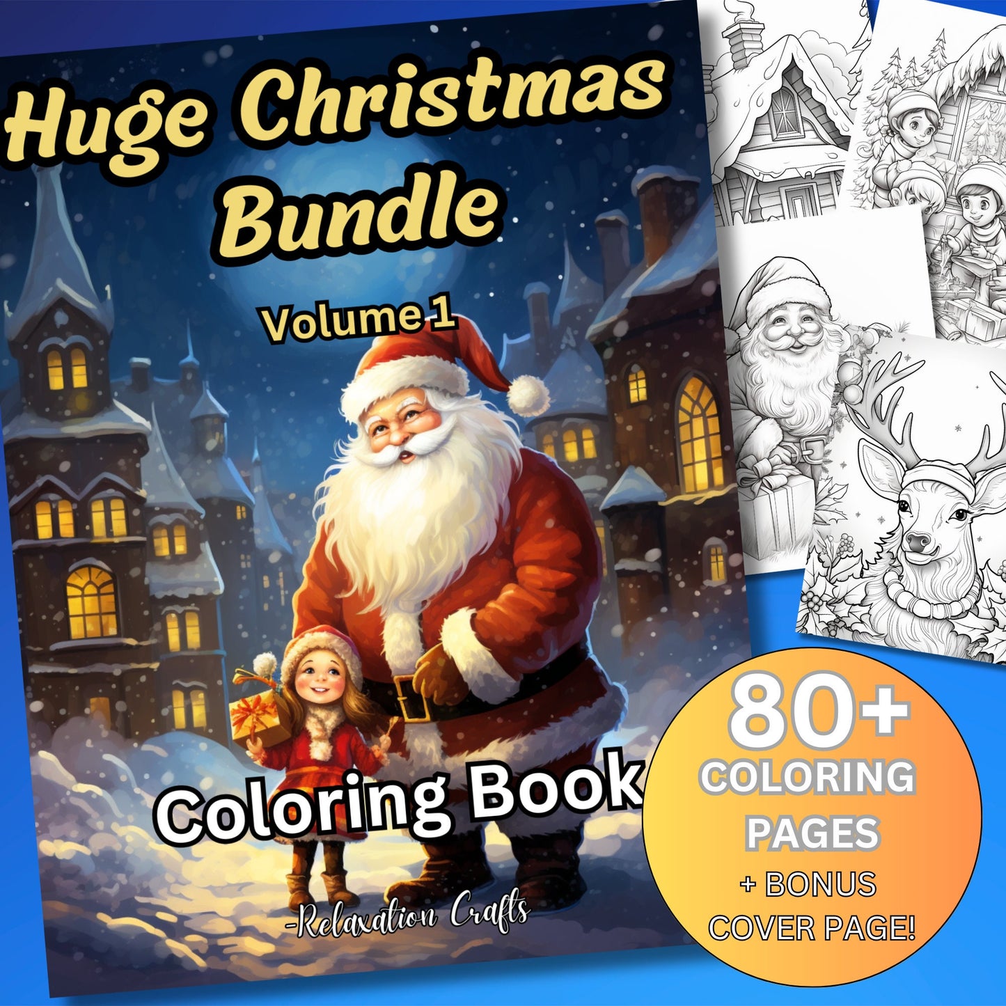 Huge 80+ Page Christmas Coloring Book and Bonus Cover, Grayscale Pages for Kids and Adults, Festive and Fantasy Themes, Digital PDF Download