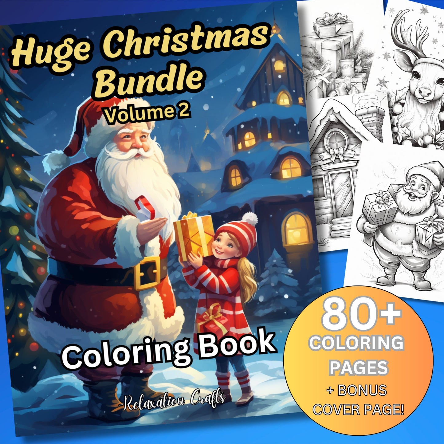 Huge 80+ Pages Christmas Grayscale Coloring Book for Kids and Adults, BONUS Cover, Festive Relaxation, Great Christmas Gift Instant Download