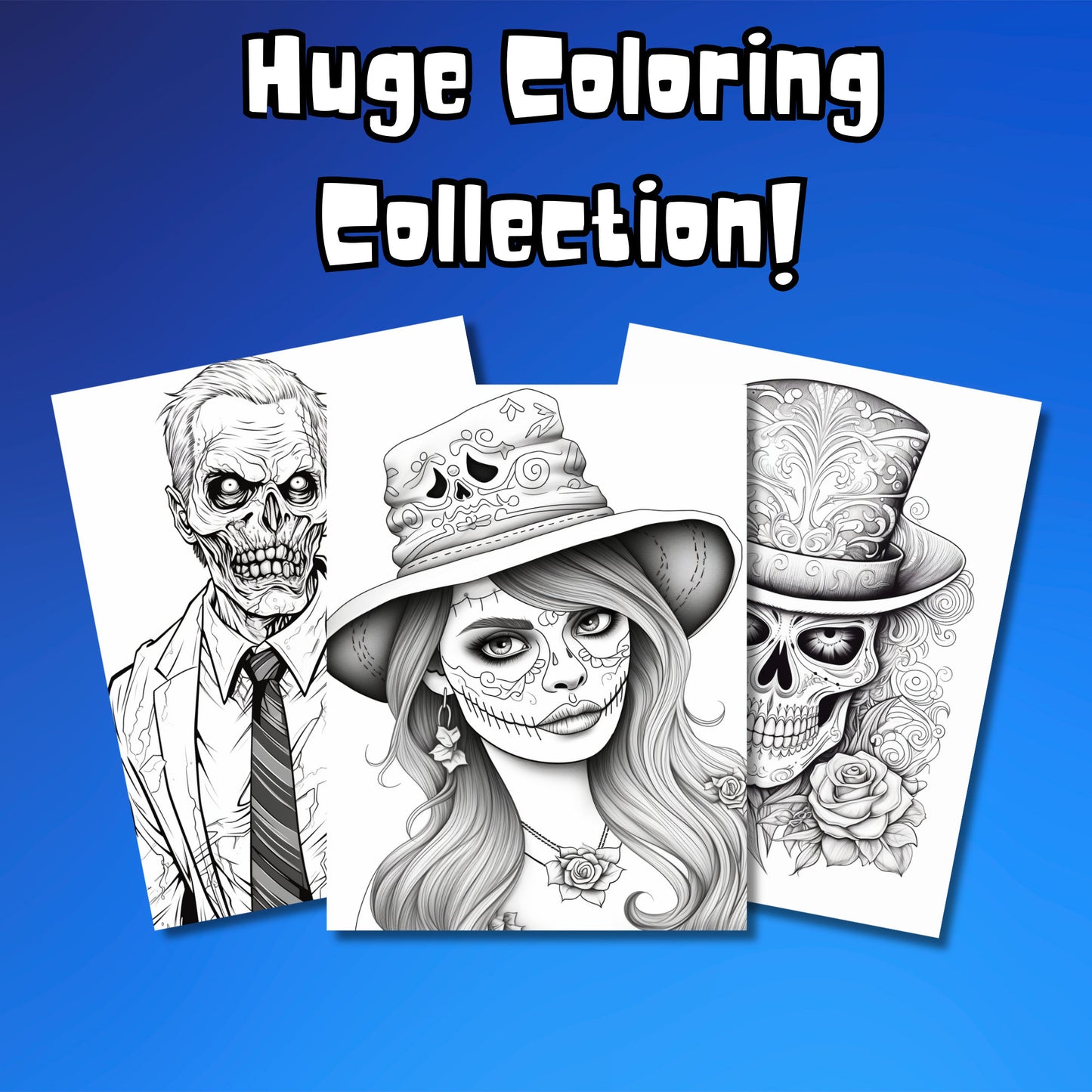 Spooky Halloween Adult Coloring Pages | Stress-Relieving Skeletons & Zombies | Printable PDF | Unique Gift for Adults | Instant Download