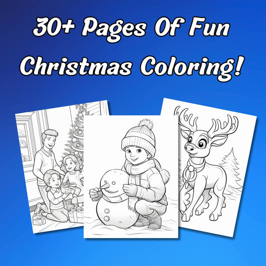 30+ Pages Happy Christmas Coloring Book for Kids & Adults, Grayscale, Plus BONUS Cover Page Without lettering, Digital Download