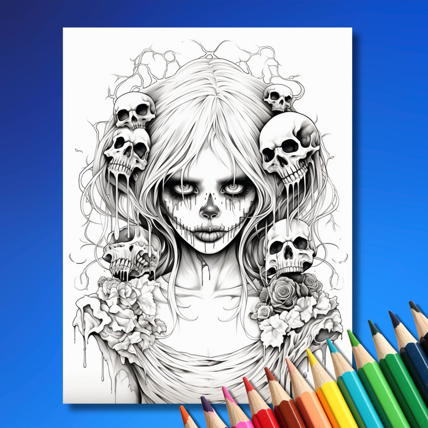 Spooky Halloween Adult Coloring Pages | Stress-Relieving Skeletons & Zombies | Printable PDF | Unique Gift for Adults | Instant Download