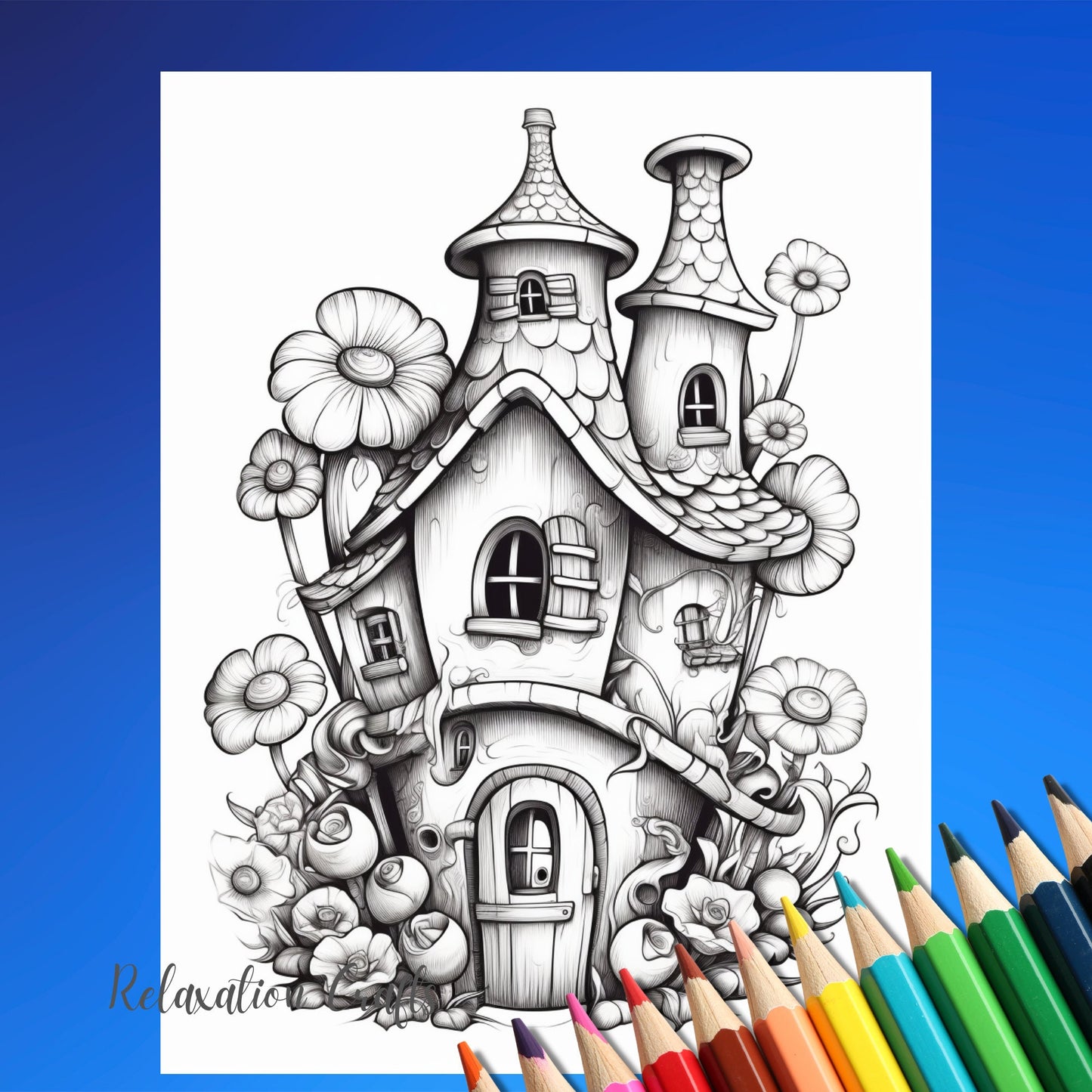 30+ Intricate Fairy House Pages for Adult Relaxation and Artistic Expression, Fantasy Coloring, Adult Coloring Book, Coloring Pages