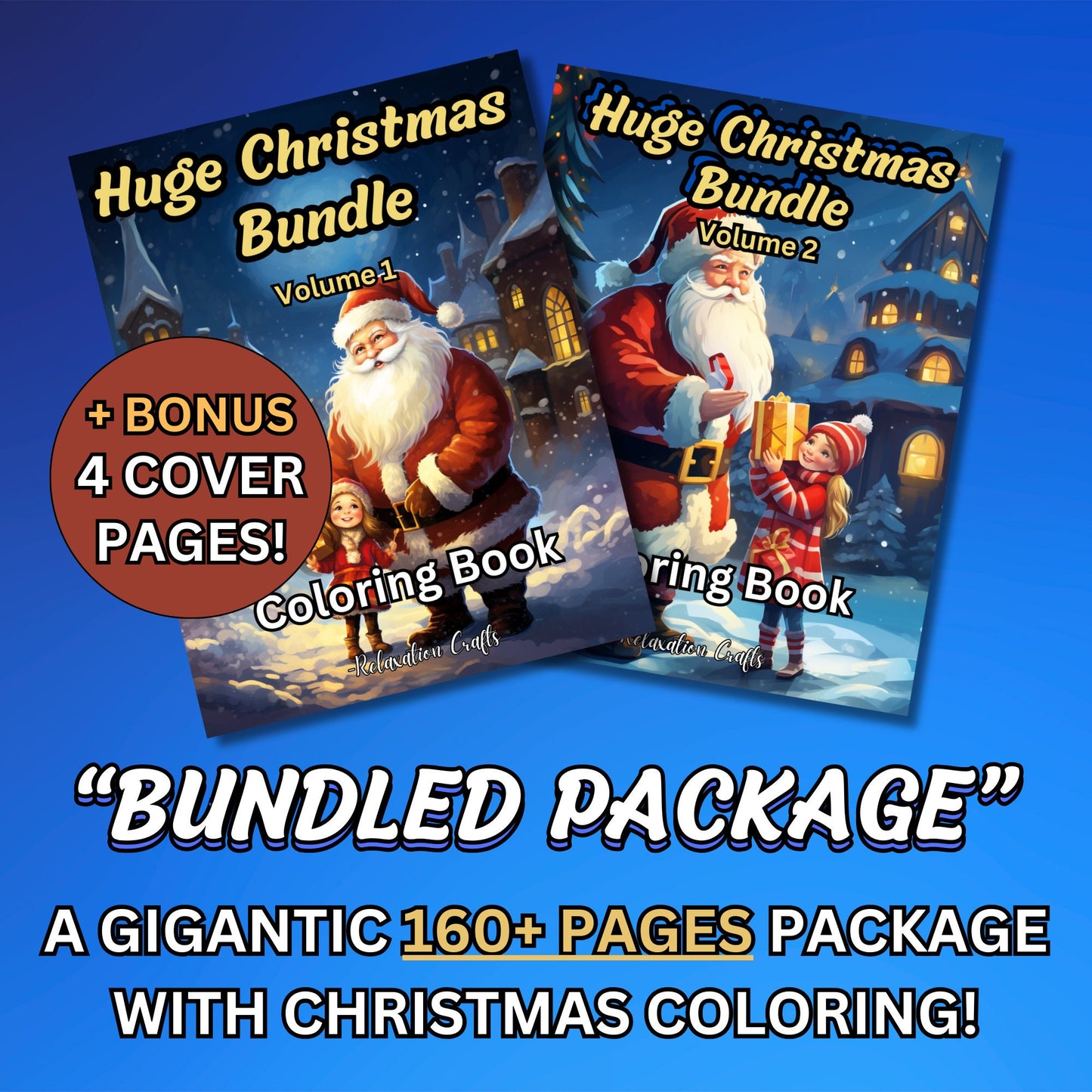 160+ Page Christmas Coloring Mega Bundle - Festive & Fantasy Themes with Bonus Covers, Grayscale Pages, Instant Digital Download