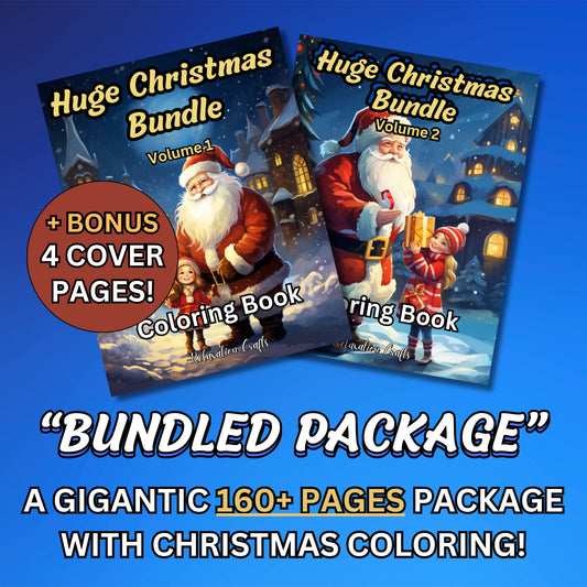160+ Page Christmas Coloring Mega Bundle - Festive & Fantasy Themes with Bonus Covers, Grayscale Pages, Instant Digital Download