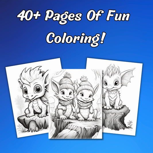 40+ Pages Joyful Baby Dragons Coloring Pages for Adults & Kids, Great Gift Idea, Coloring Pages, Bonus Files with the Cover of the Book