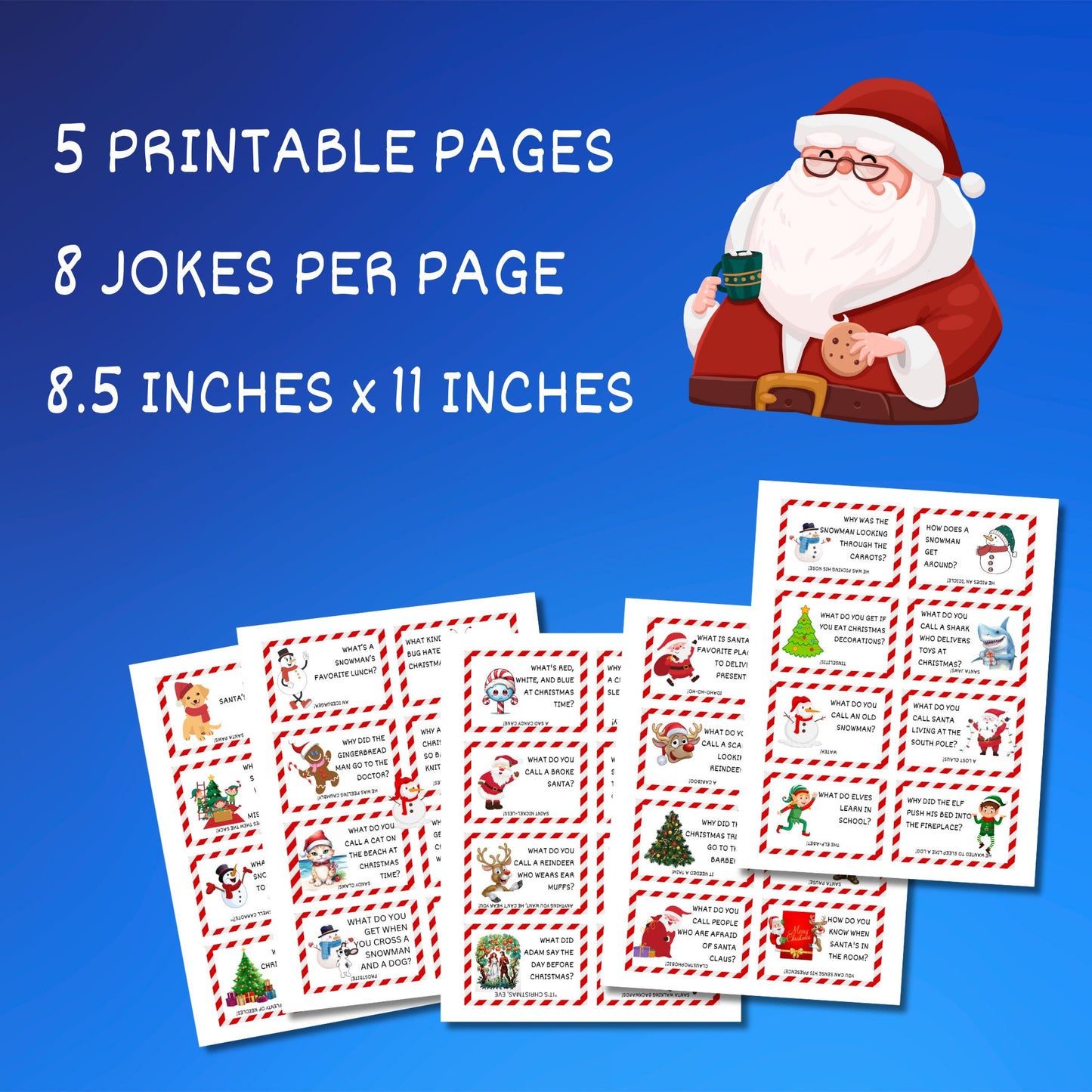 40 Printable Christmas Joke Cards for Kids - Perfect for Advent Calendars and Lunchboxes - Fun & Festive Digital Download