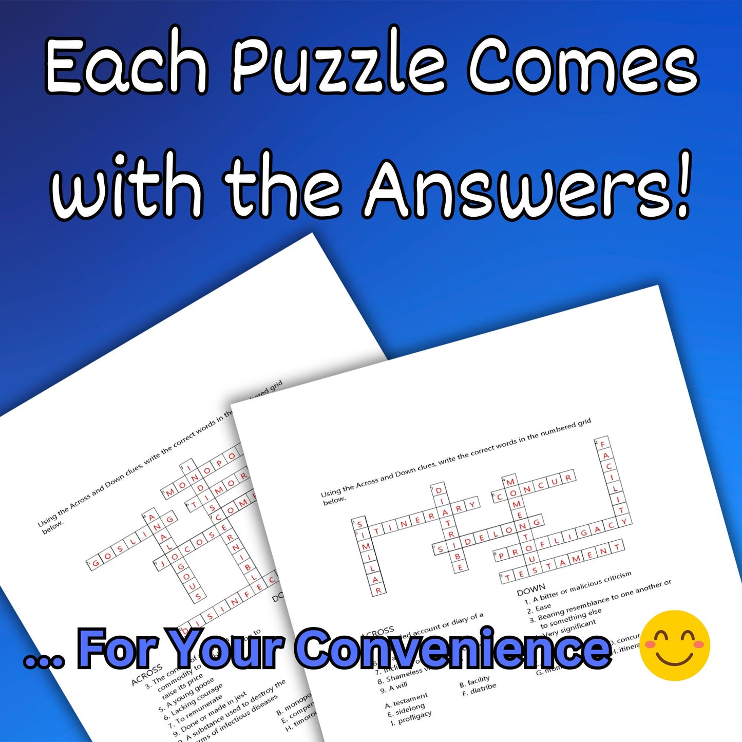 40 Challenging Crossword Puzzles, Your  Daily Coffee Break Mind Challenge, Instant Digital Download for Brain Exercise and Fun