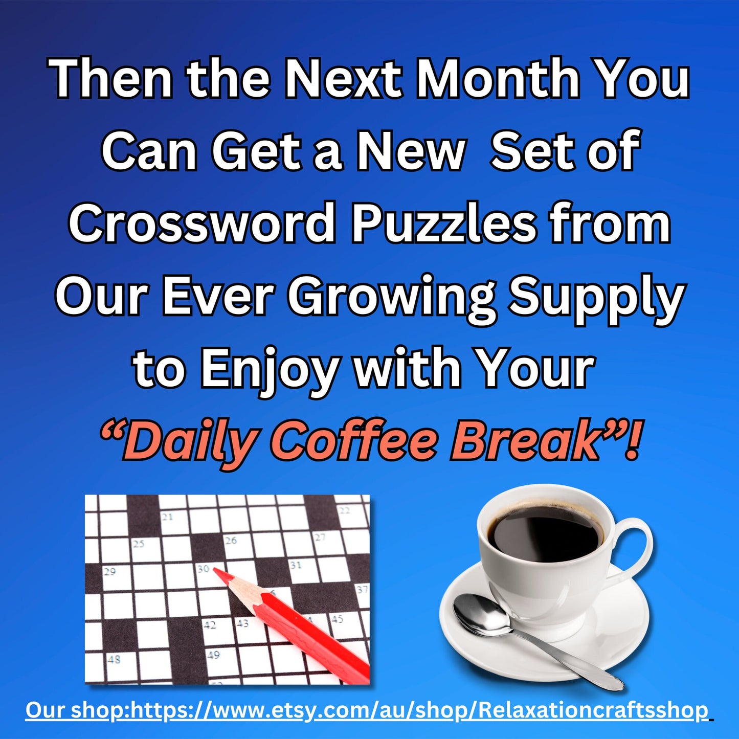 40 Challenging Crossword Puzzles, Your  Daily Coffee Break Mind Challenge, Instant Digital Download for Brain Exercise and Fun