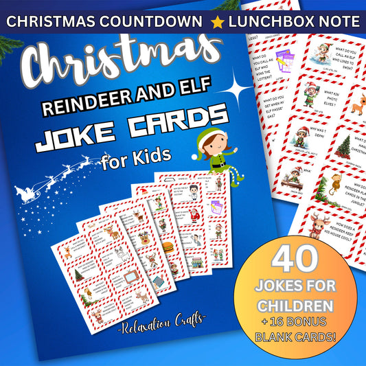 40 Printable Christmas Reindeer and Elf Joke Cards for Kids - Fun Festive Digital Jokes - Perfect for Gifts and Lunchbox Surprises