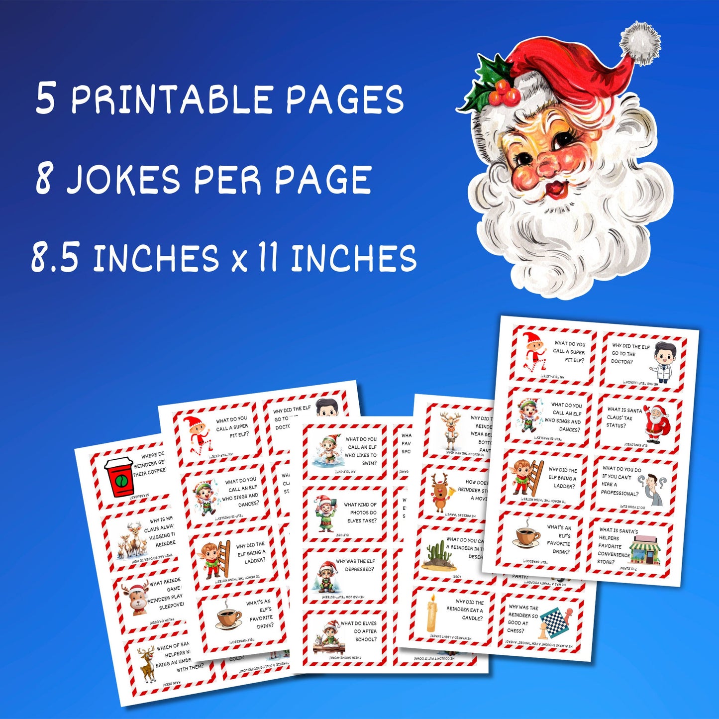 40 Printable Christmas Reindeer and Elf Joke Cards for Kids - Fun Festive Digital Jokes - Perfect for Gifts and Lunchbox Surprises