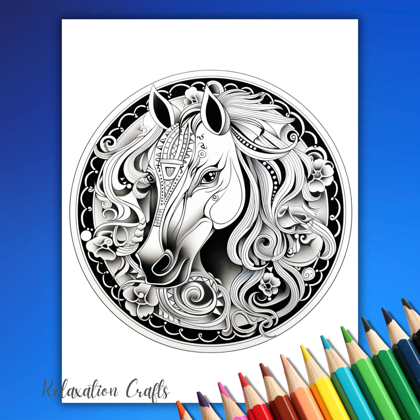 30 Mandala Horse Coloring Pages, Intricate Digital Download Book for Adults for Artistic Joy, Plus a Bonus Cover, Great Stress Relief!