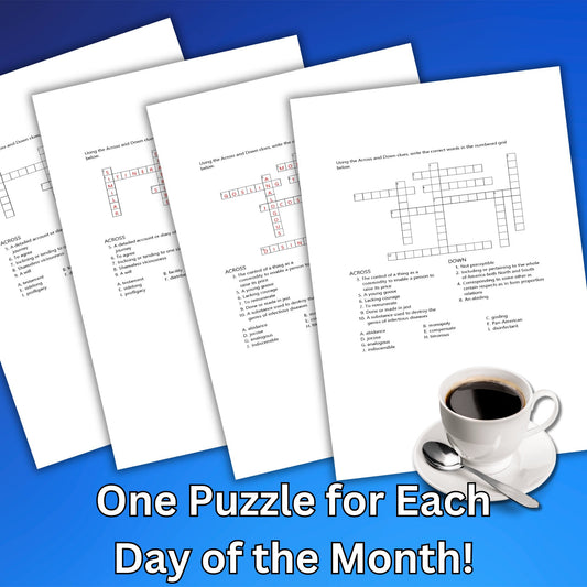 40 Digital Crossword Puzzles for Sharp Minds, Monthly Brain Teaser Bundle, Challenging Brain Teasers for Daily Fun and Relaxation