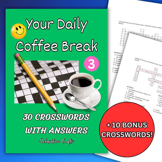 40 Challenging Crossword Puzzles, Your  Daily Coffee Break Mind Challenge, Instant Digital Download for Brain Exercise and Fun