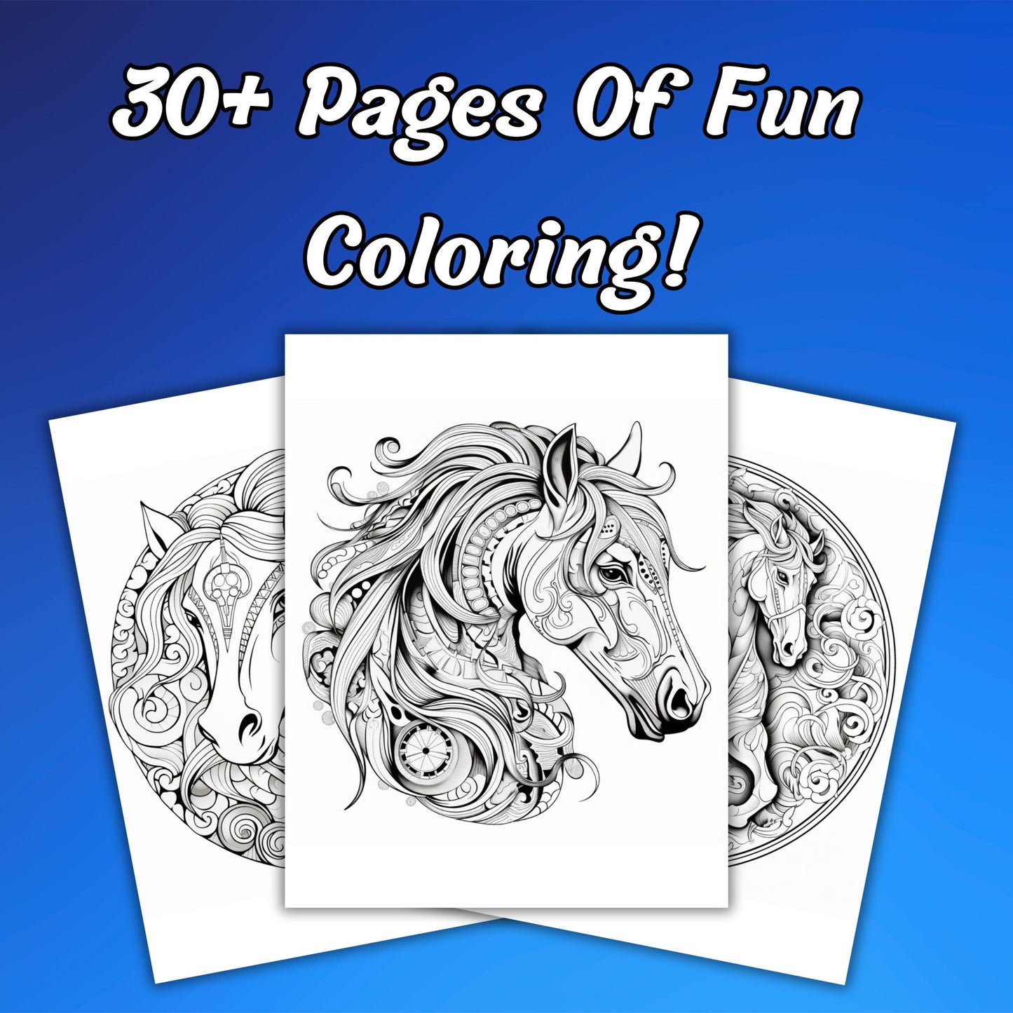30 Mandala Horse Coloring Pages, Intricate Digital Download Book for Adults for Artistic Joy, Plus a Bonus Cover, Great Stress Relief!
