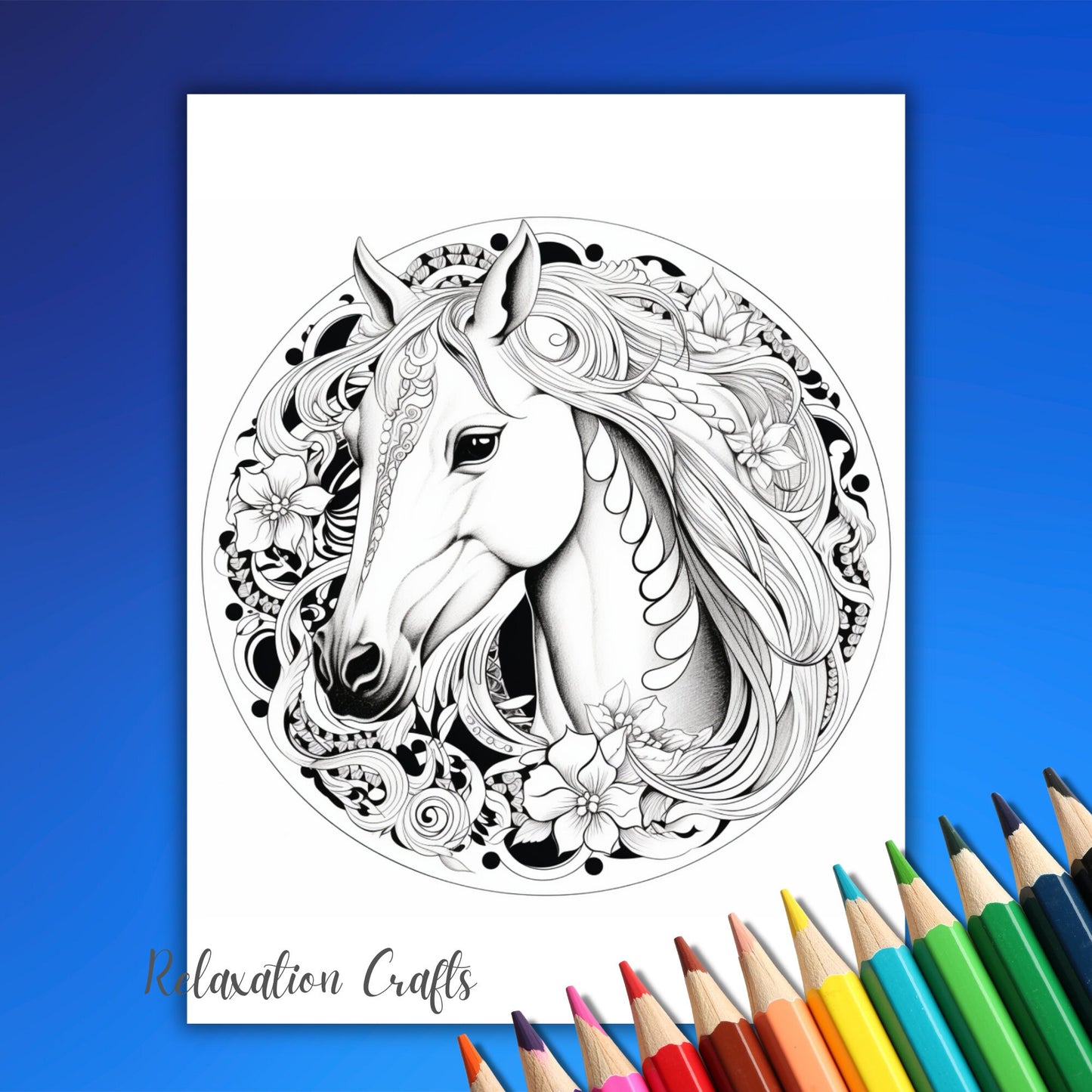 30 Mandala Horse Coloring Pages, Intricate Digital Download Book for Adults for Artistic Joy, Plus a Bonus Cover, Great Stress Relief!