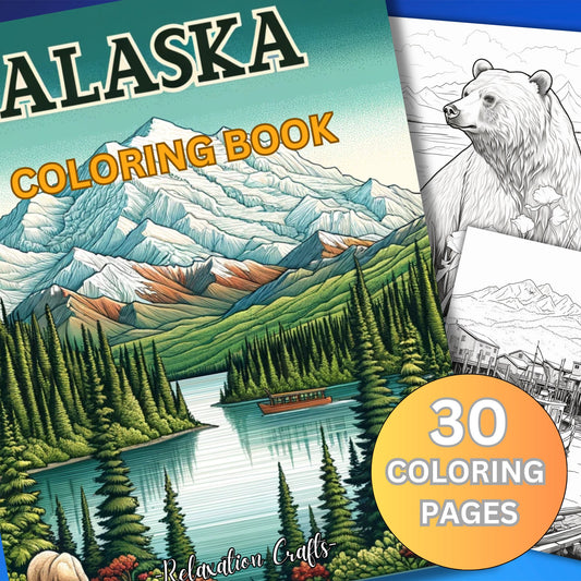 30 Pages Alaska Coloring Pages for Adults, Intricate Alaska-Themed Coloring Pages, Digital Download, Explore Alaska's Splendid Wonders!
