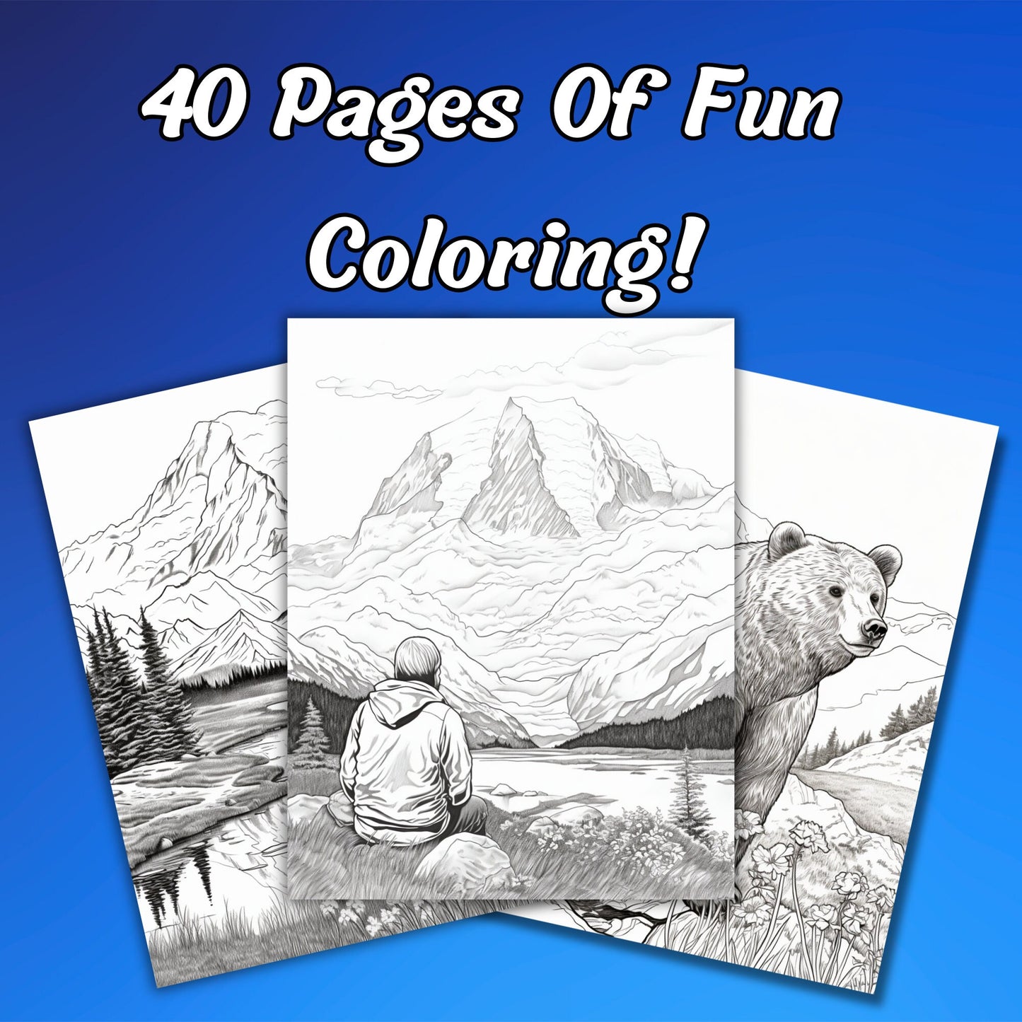 Alaska coloring pages, 40 pages adult coloring pages showing Denali National Park, Alaskan malamutes, bears, fishing, camping and more!