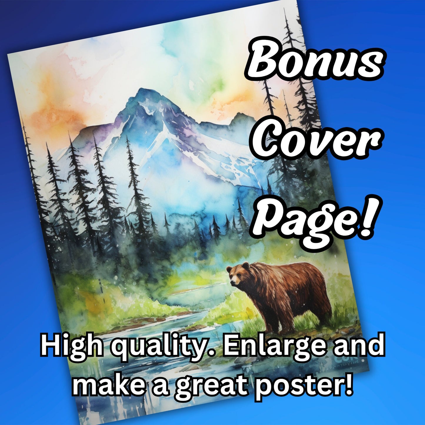 Alaska coloring pages, 40 pages adult coloring pages showing Denali National Park, Alaskan malamutes, bears, fishing, camping and more!
