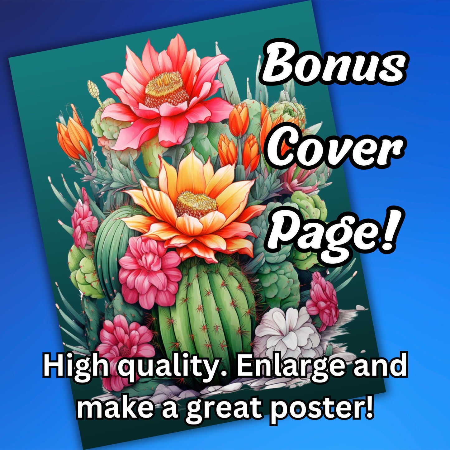 Floral Cactus Coloring Pages for Adults, 40 Grayscale Pages for Stress Relief and Relaxation, Digital Download Intriguing & Artistic Designs