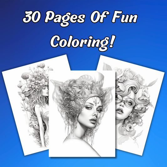 Surrealism Women Coloring Pages - Digital Download, Adult Grayscale Art Pages for Relaxation & Inspiration, Unique Surreal Artwork