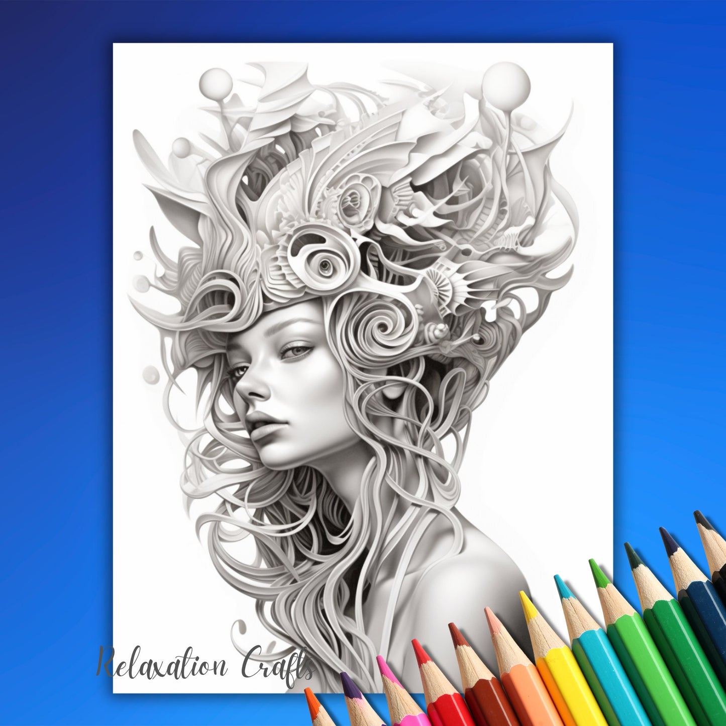 Surrealism Women Coloring Pages - Digital Download, Adult Grayscale Art Pages for Relaxation & Inspiration, Unique Surreal Artwork