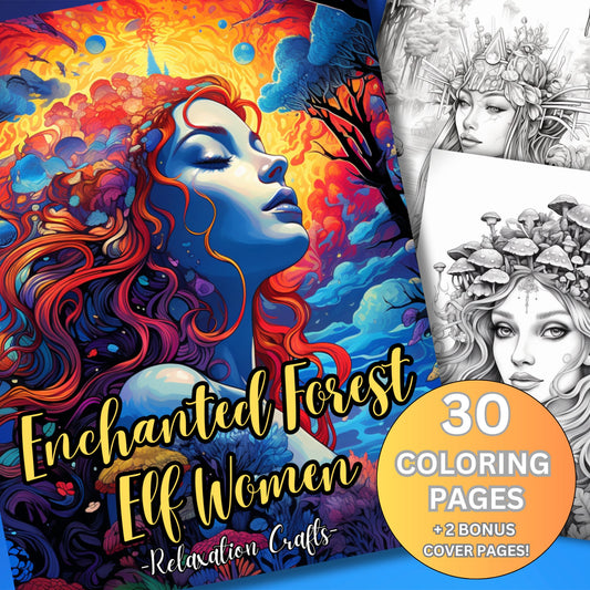 Enchanted Forest Elf Women Coloring Pages for Adults, Intricate Grayscale Pages for Stress Relief and Relaxation, Includes Bonus Cover Pages