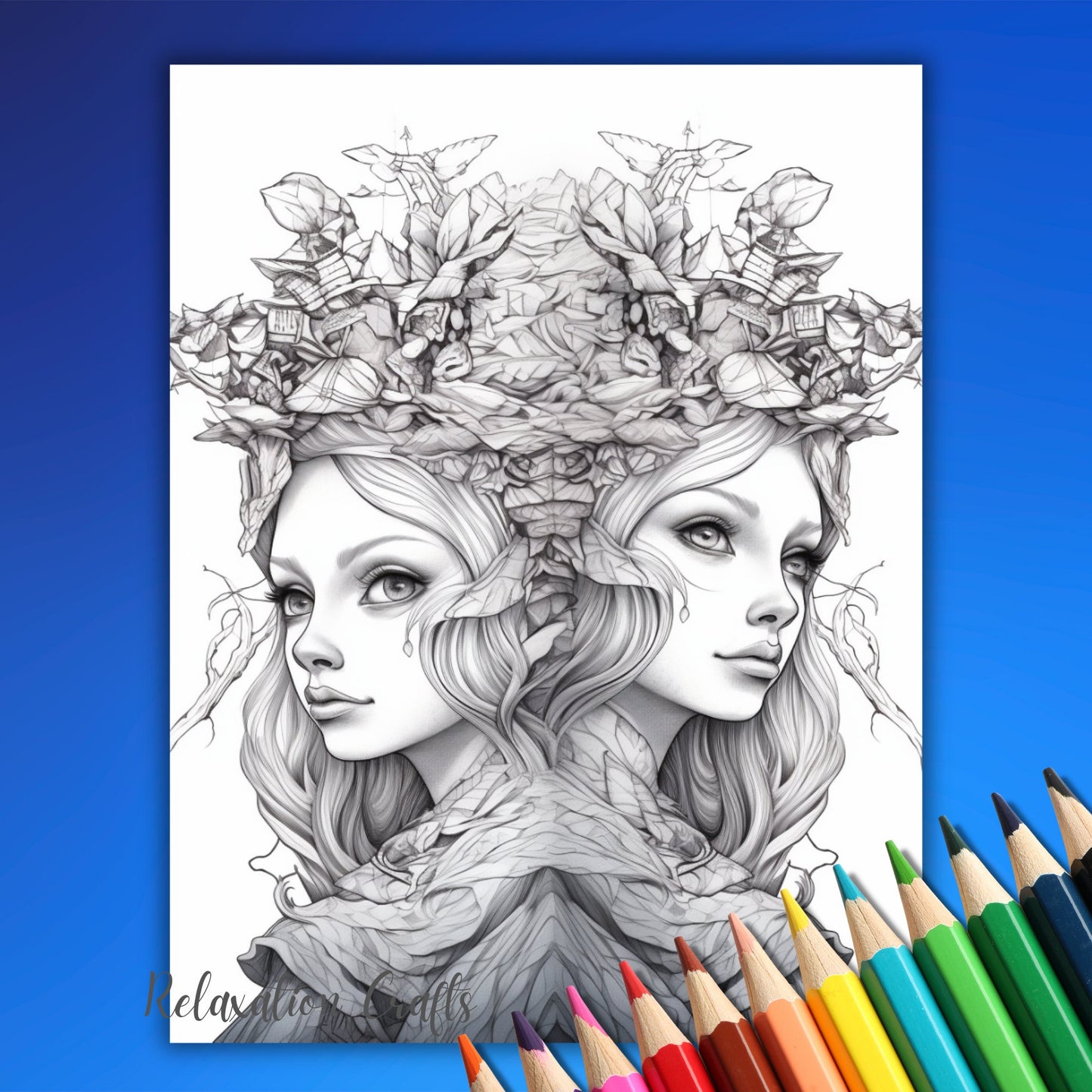 Enchanted Forest Elf Women Coloring Pages for Adults, Intricate Grayscale Pages for Stress Relief and Relaxation, Includes Bonus Cover Pages