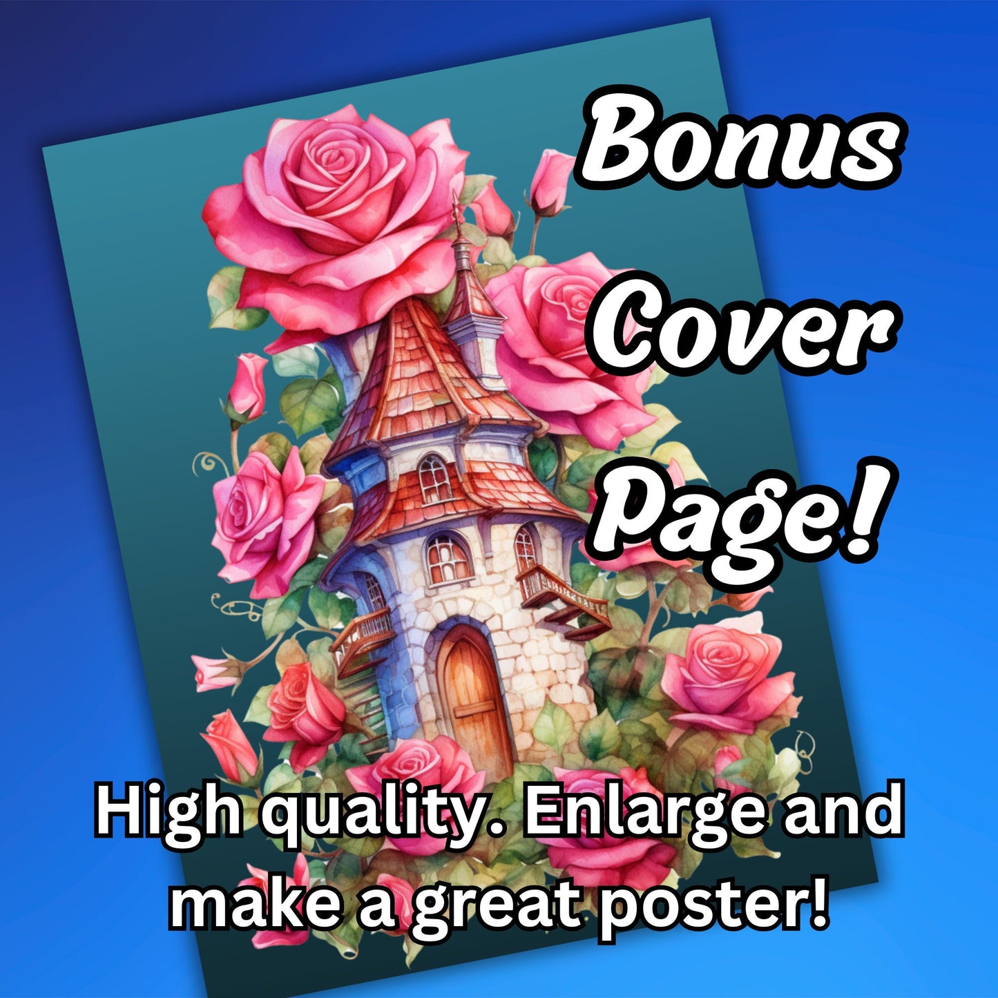 Blooming Fairy Homes Coloring Pages, Grayscale Flower Houses & Fairy Houses, Printable PDF for Adult Relaxation and Coloring Fun!