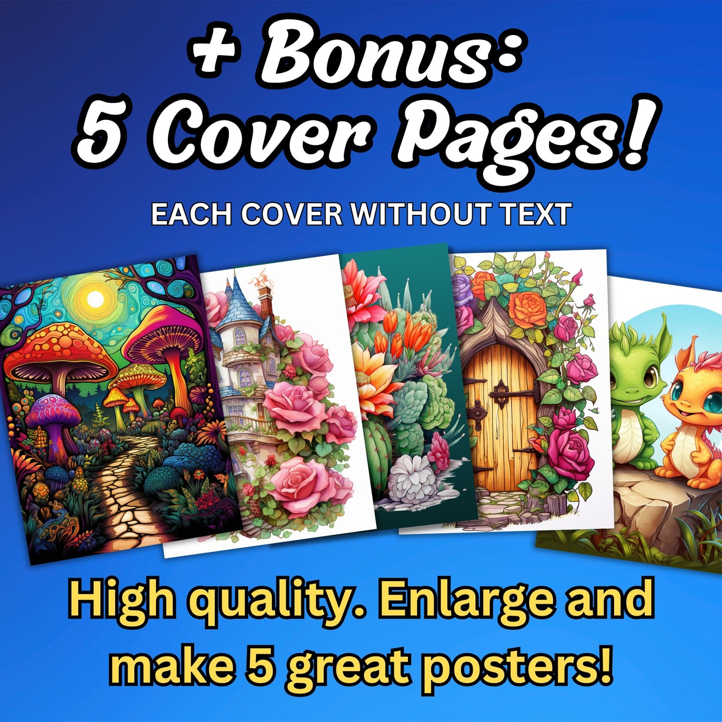 200+ Adult Coloring Pages Bundle: Magic Forest, Blooming Houses, Fairy Doors, Floral Cactus, Baby Dragons, Digital Download, Stress Relief
