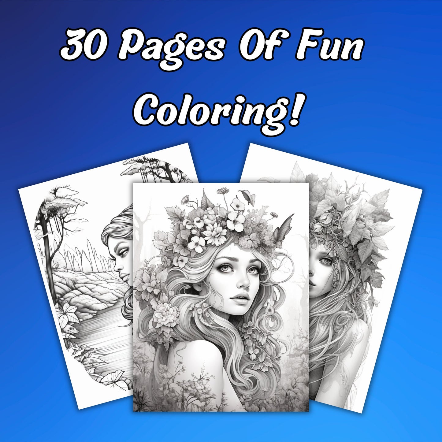 Enchanted Forest Elf Women Coloring Pages for Adults, Intricate Grayscale Pages for Stress Relief and Relaxation, Includes Bonus Cover Pages