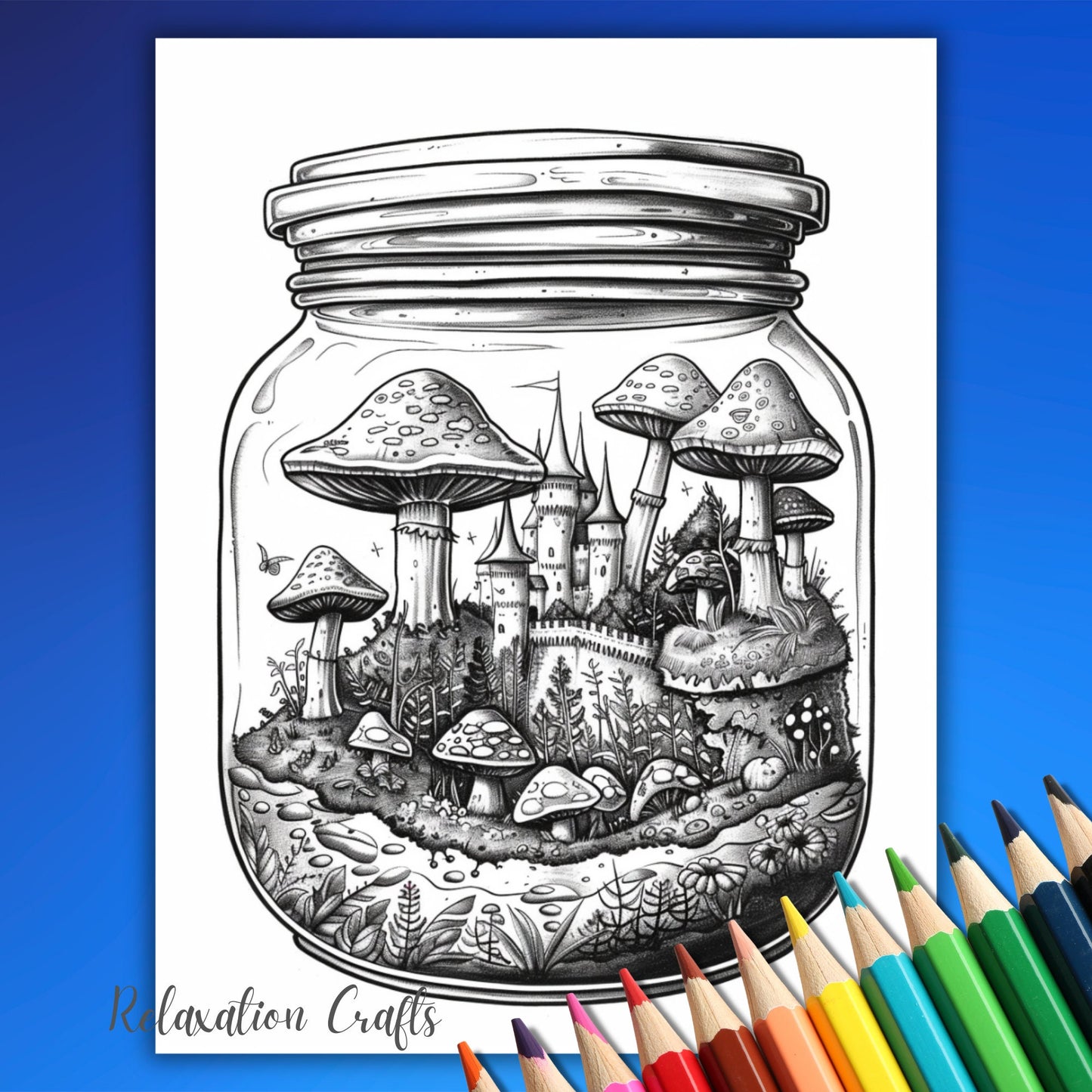 Magic Forest Jars Coloring Pages 70 Grayscale Pages for Adults, Bonus Cover Included, Instant Digital Download for Relaxation, Stress Relief