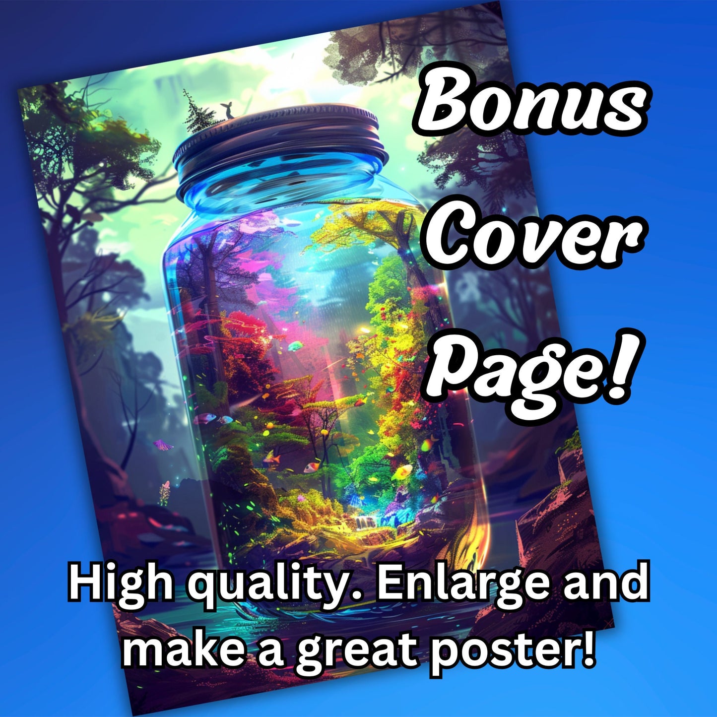 Magic Forest Jars Coloring Pages 70 Grayscale Pages for Adults, Bonus Cover Included, Instant Digital Download for Relaxation, Stress Relief