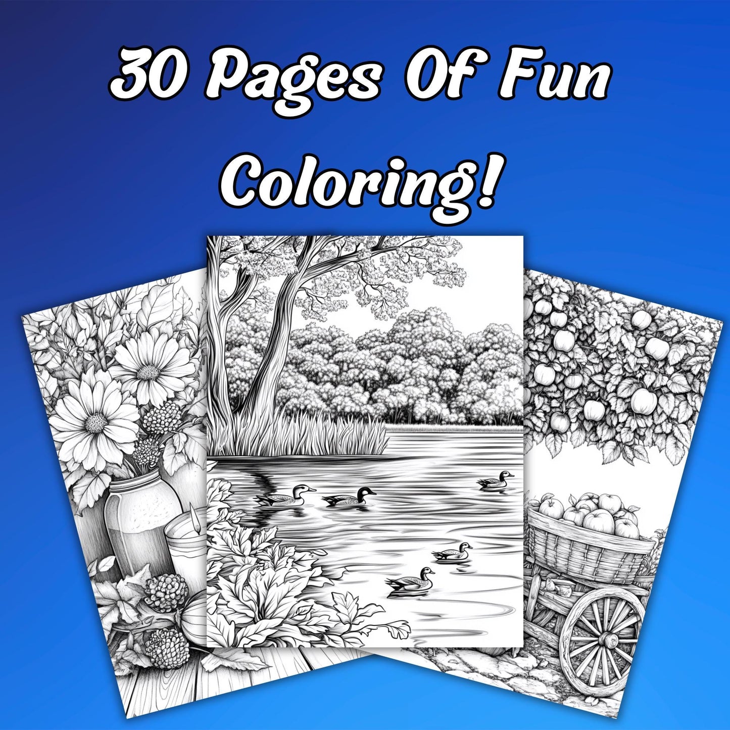 Autumn Magic, 30 Grayscale Coloring Pages with Lovely Scenes Capturing the Warmth and Charm of Fall, Perfect for Relaxation and Creativity!