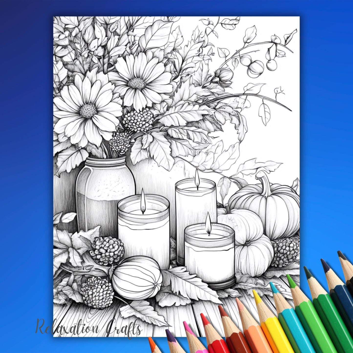 Autumn Magic, 30 Grayscale Coloring Pages with Lovely Scenes Capturing the Warmth and Charm of Fall, Perfect for Relaxation and Creativity!