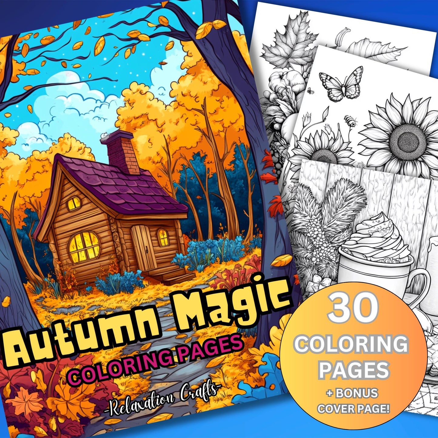 Autumn Magic, 30 Grayscale Coloring Pages with Lovely Scenes Capturing the Warmth and Charm of Fall, Perfect for Relaxation and Creativity!