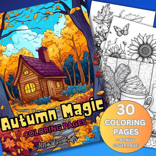Autumn Magic, 30 Grayscale Coloring Pages with Lovely Scenes Capturing the Warmth and Charm of Fall, Perfect for Relaxation and Creativity!