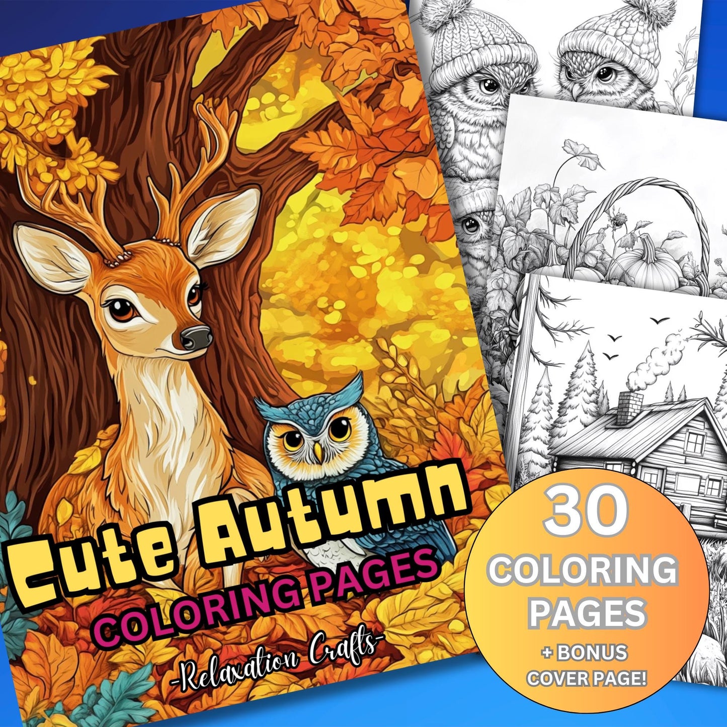 30 Cute Autumn Grayscale Coloring Pages | Cozy Fall-Themed Relaxation for Adults | Printable Coloring Sheets | Autumn Leaves Pumpkins & More