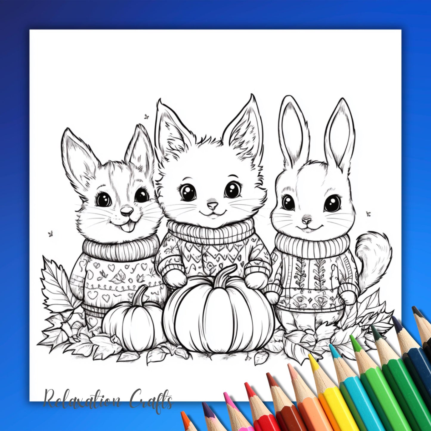 Autumn Hygge Coloring Pages for Kids: 30 Cozy Fall Themed Pages Featuring Cute Animals, Pumpkins, and Leaves for Relaxation and Creative Fun